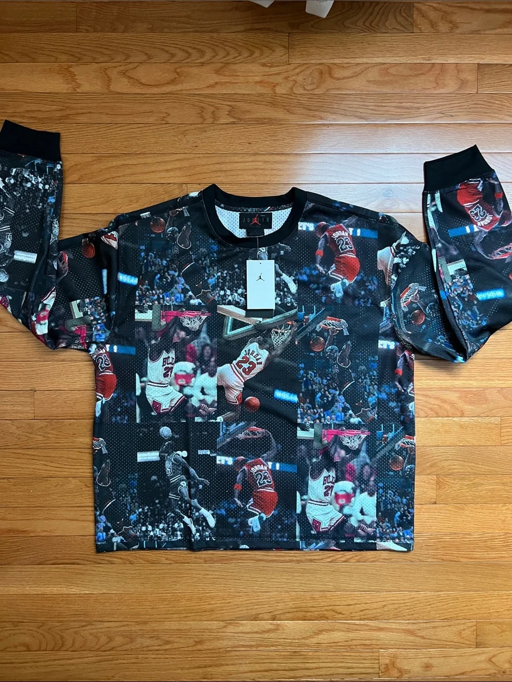 Jordan Black All-Over Michael Jordan Basketball Graphic Long-Sleeve Top